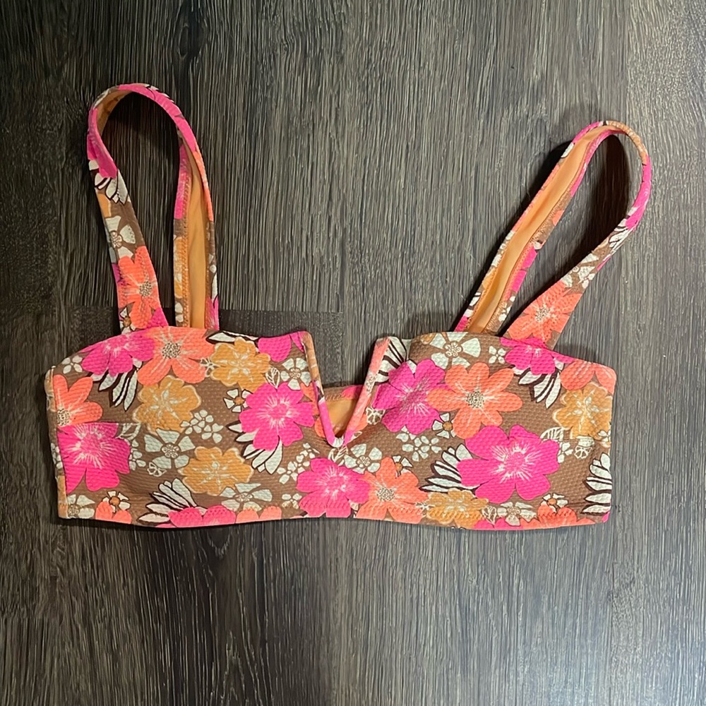 Aerie V Pique Floral Bandeau Bikini Top - M